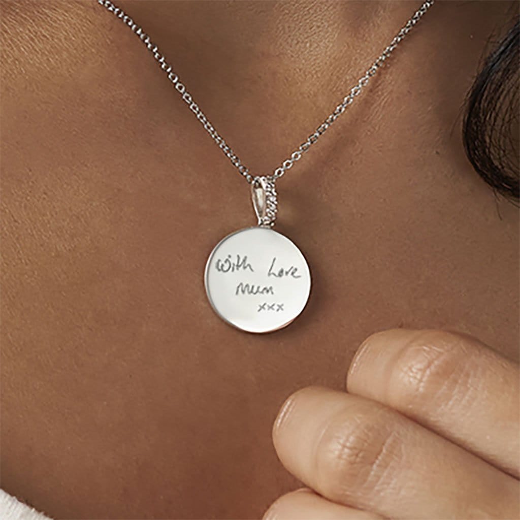 Load image into Gallery viewer, EverWith Engraved Round Memorial Handwriting Pendant with Fine Crystals