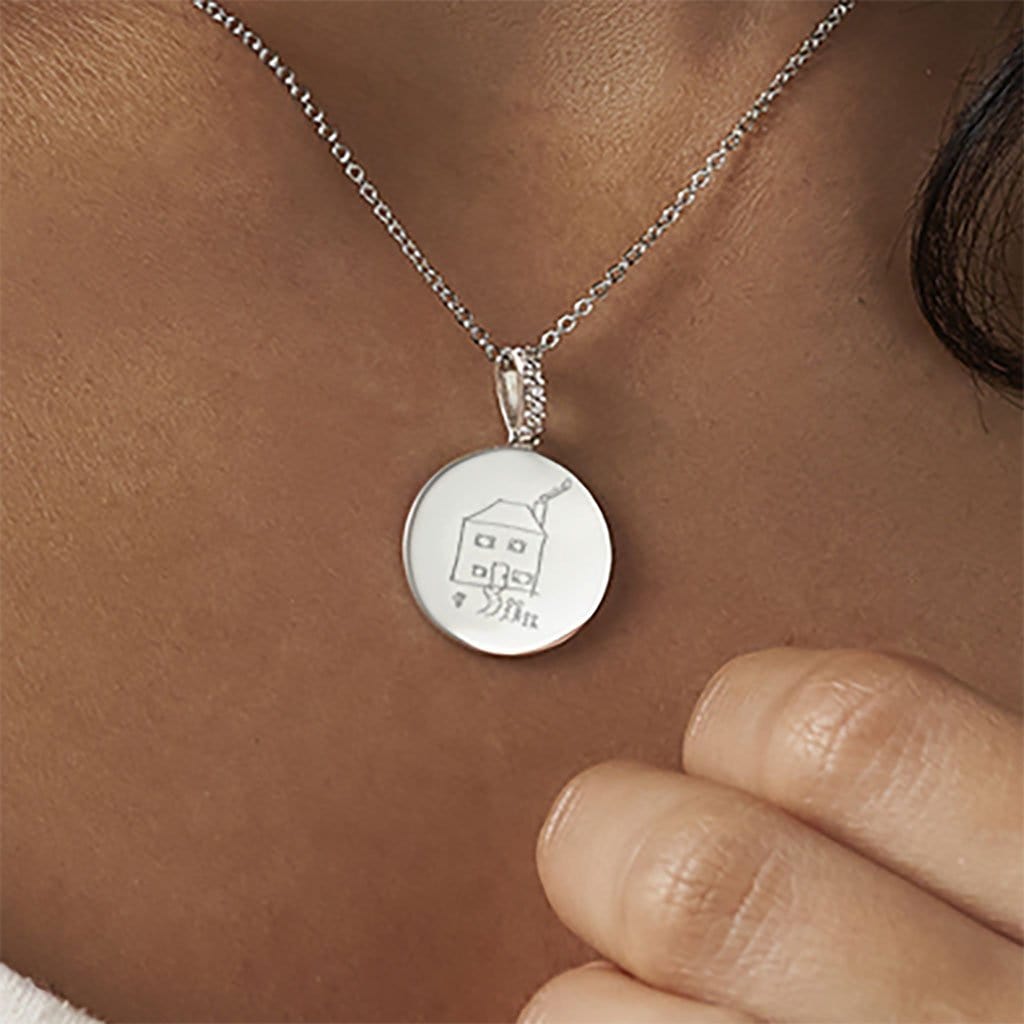 Load image into Gallery viewer, EverWith Engraved Round Memorial Drawing Pendant with Fine Crystals