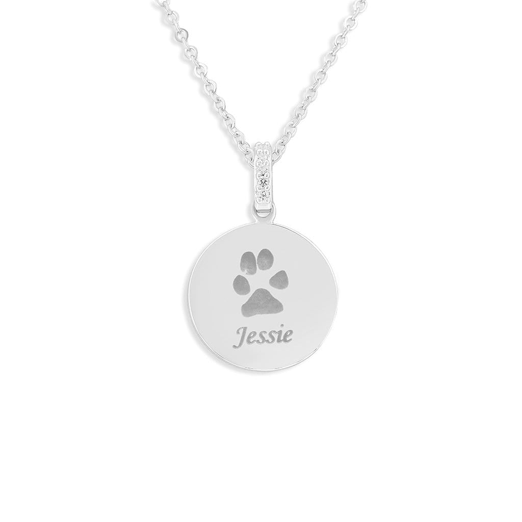 Load image into Gallery viewer, EverWith Engraved Round Pawprint Memorial Pendant with Fine Crystals