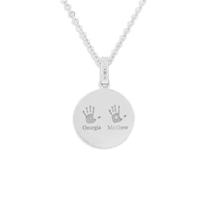 EverWith Engraved Round Memorial Handprint or Footprint Pendant with Fine Crystals