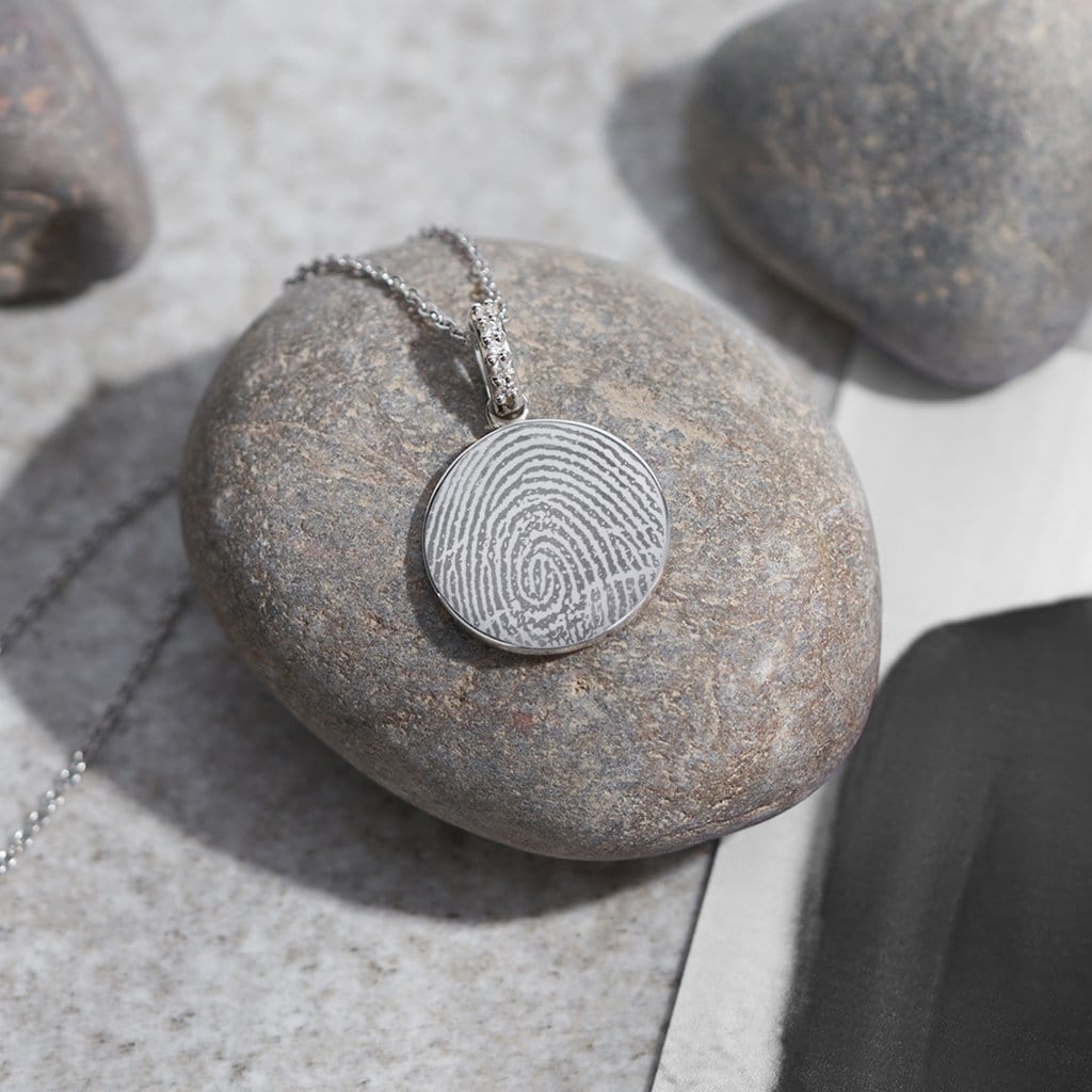 Load image into Gallery viewer, EverWith Engraved Round Memorial Fingerprint Pendant with Fine Crystals