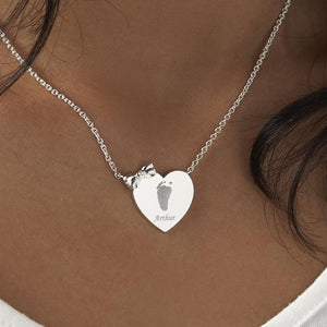 EverWith Engraved Heart and Bow Handprint or Footprint Necklace with Fine Crystal