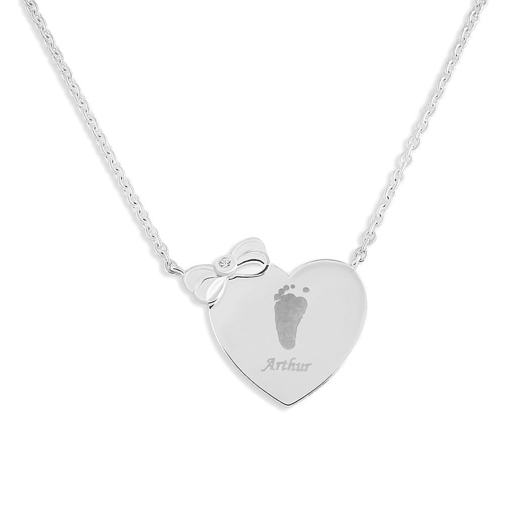 Load image into Gallery viewer, EverWith Engraved Heart and Bow Handprint or Footprint Necklace with Fine Crystal