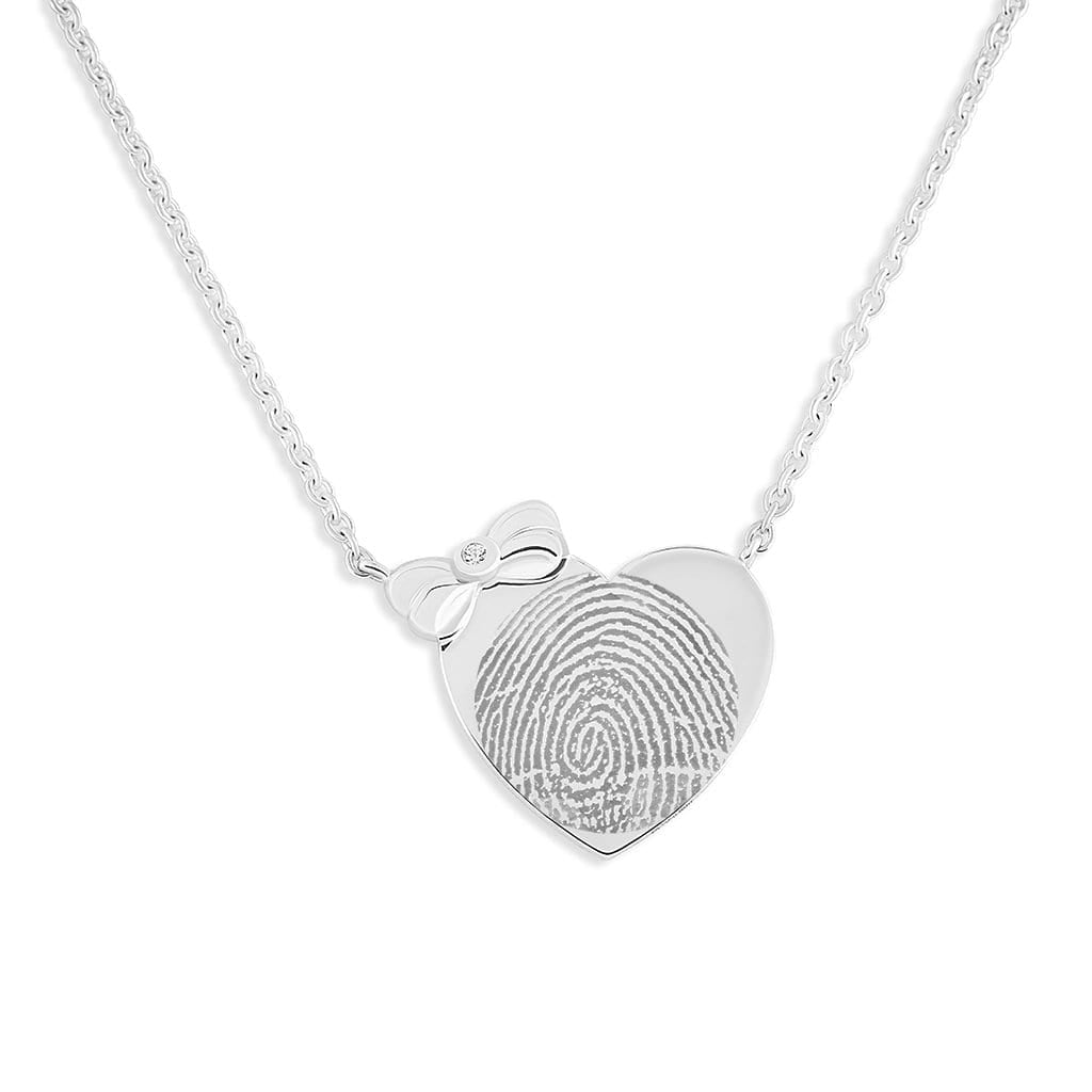 Load image into Gallery viewer, EverWith Engraved Heart and Bow Fingerprint Memorial Necklace with Fine Crystal