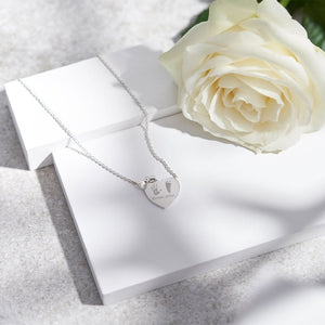 EverWith Engraved Heart and Bow Handprint or Footprint Necklace with Fine Crystal