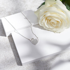 EverWith Engraved Heart and Bow Fingerprint Memorial Necklace with Fine Crystal