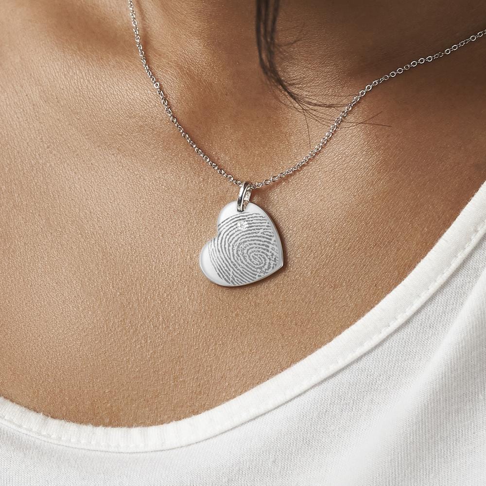 Load image into Gallery viewer, EverWith Engraved Heart Fingerprint Memorial Pendant with Fine Crystal