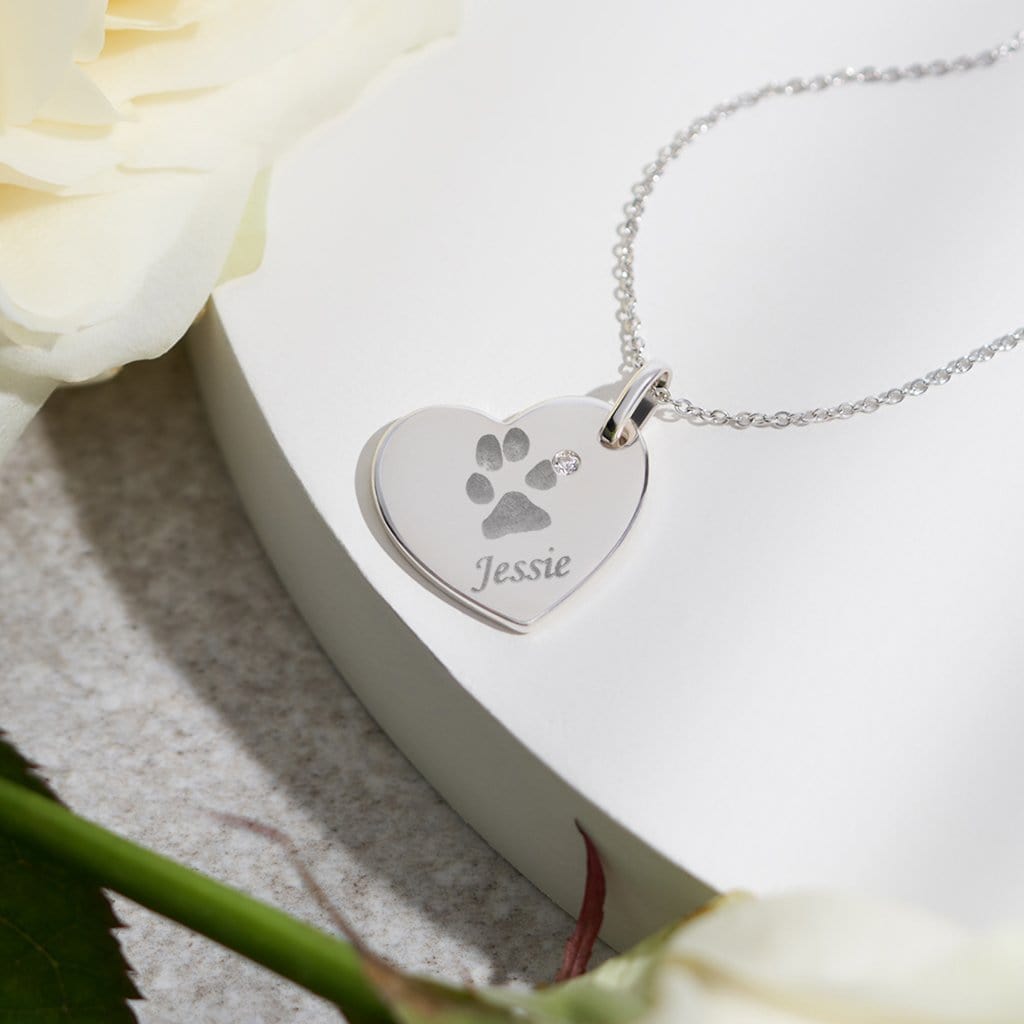 Load image into Gallery viewer, EverWith Engraved Heart Pawprint Memorial Pendant with Fine Crystal