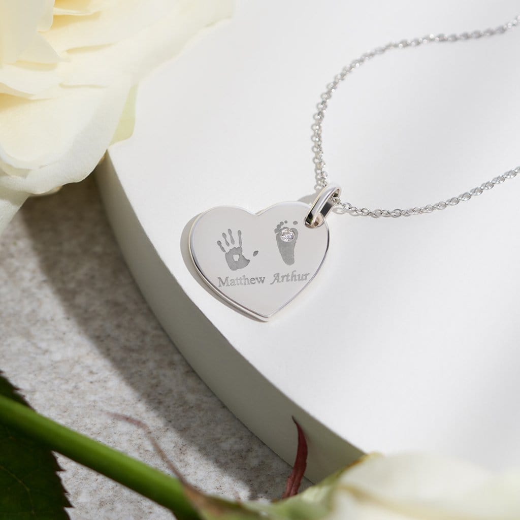 Load image into Gallery viewer, EverWith Engraved Heart Handprint or Footprint Memorial Pendant with Fine Crystal