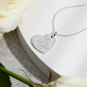 EverWith Engraved Heart Drawings Memorial Pendant with Fine Crystal