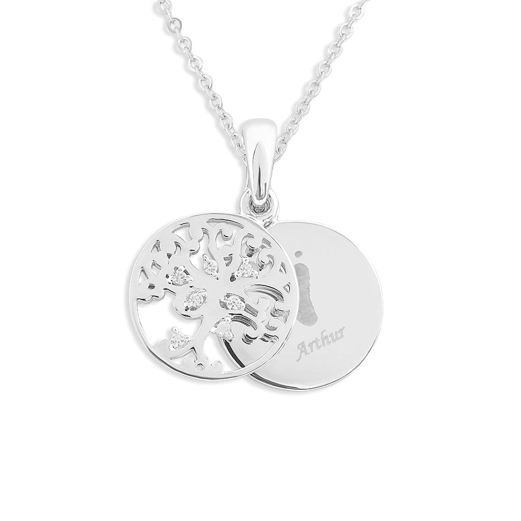 Load image into Gallery viewer, EverWith Engraved Small Tree of Life Handprint or Footprint Memorial Pendant with Fine Crystal