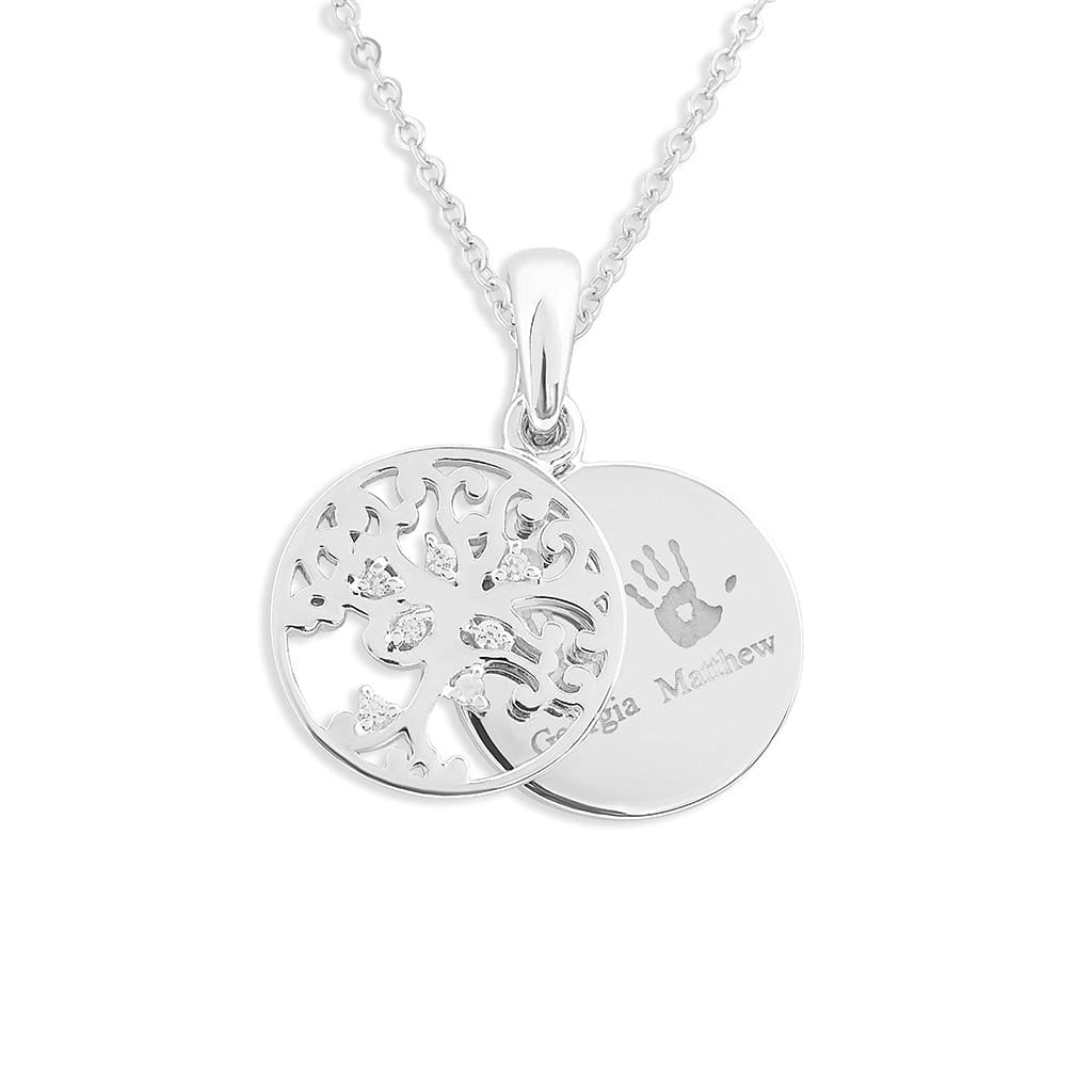 Load image into Gallery viewer, EverWith Engraved Small Tree of Life Handprint or Footprint Memorial Pendant with Fine Crystal