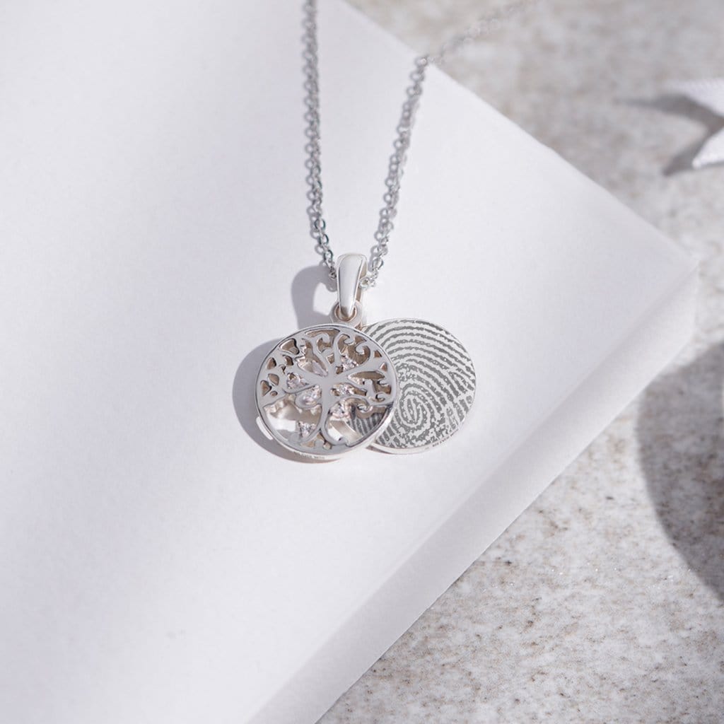 Load image into Gallery viewer, EverWith Engraved Small Tree of Life Fingerprint Memorial Pendant with Fine Crystal