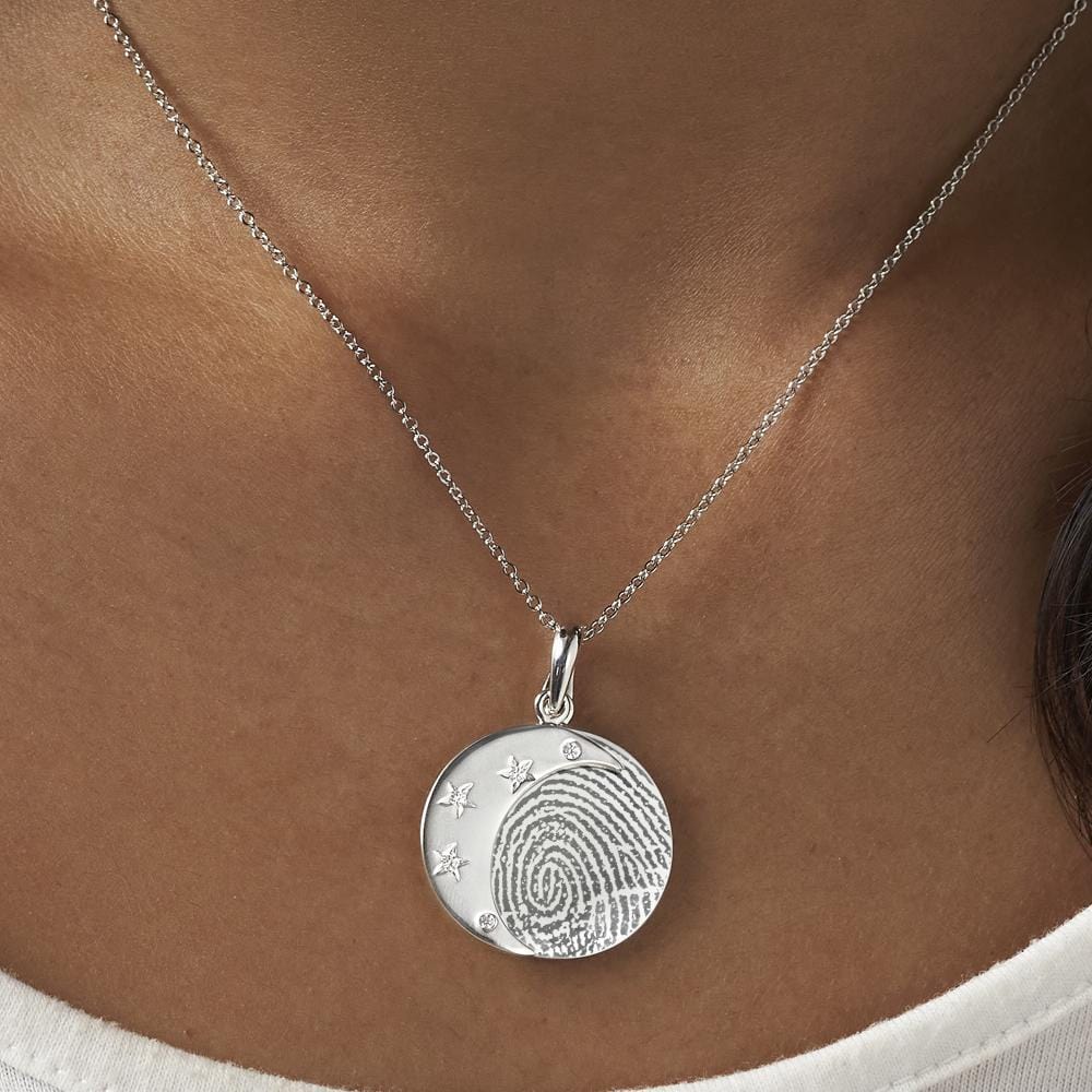 Load image into Gallery viewer, EverWith Engraved Moons Fingerprint Memorial Pendants with Fine Crystal