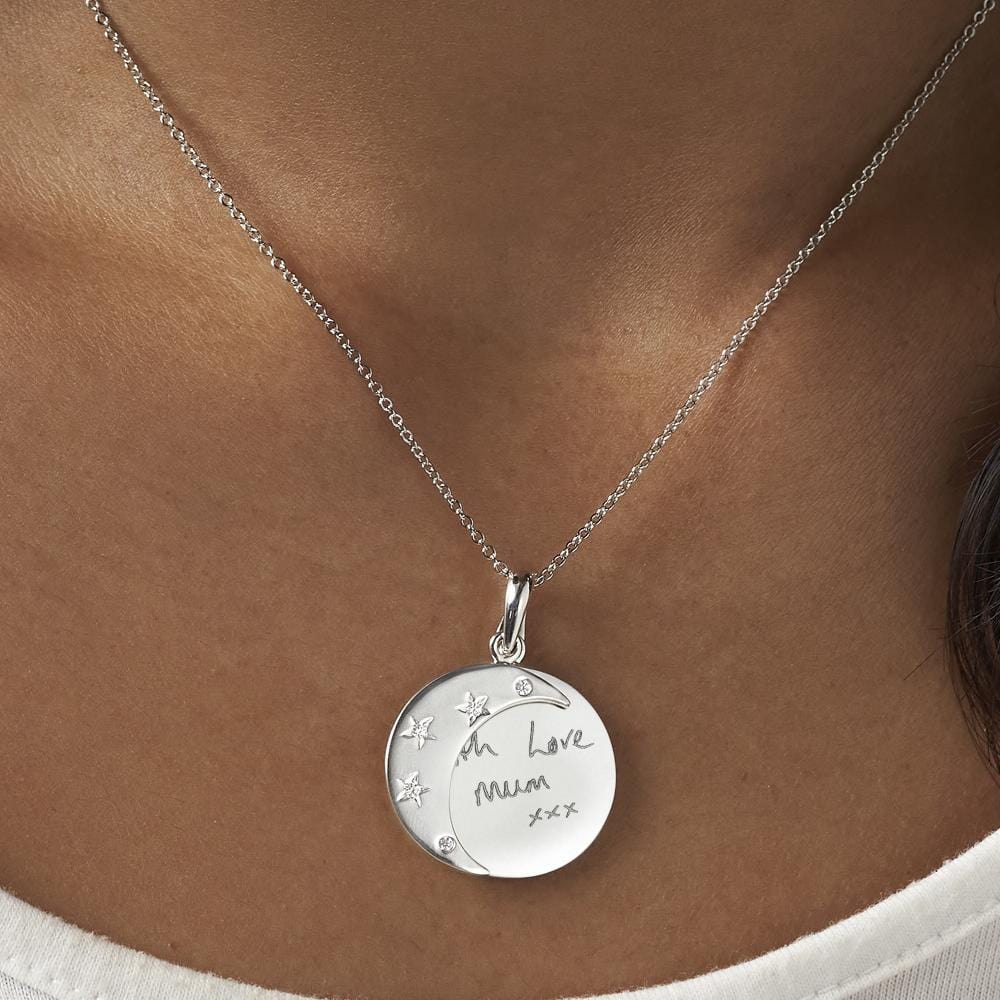 Load image into Gallery viewer, EverWith Engraved Moons Handwriting Memorial Pendants with Fine Crystal