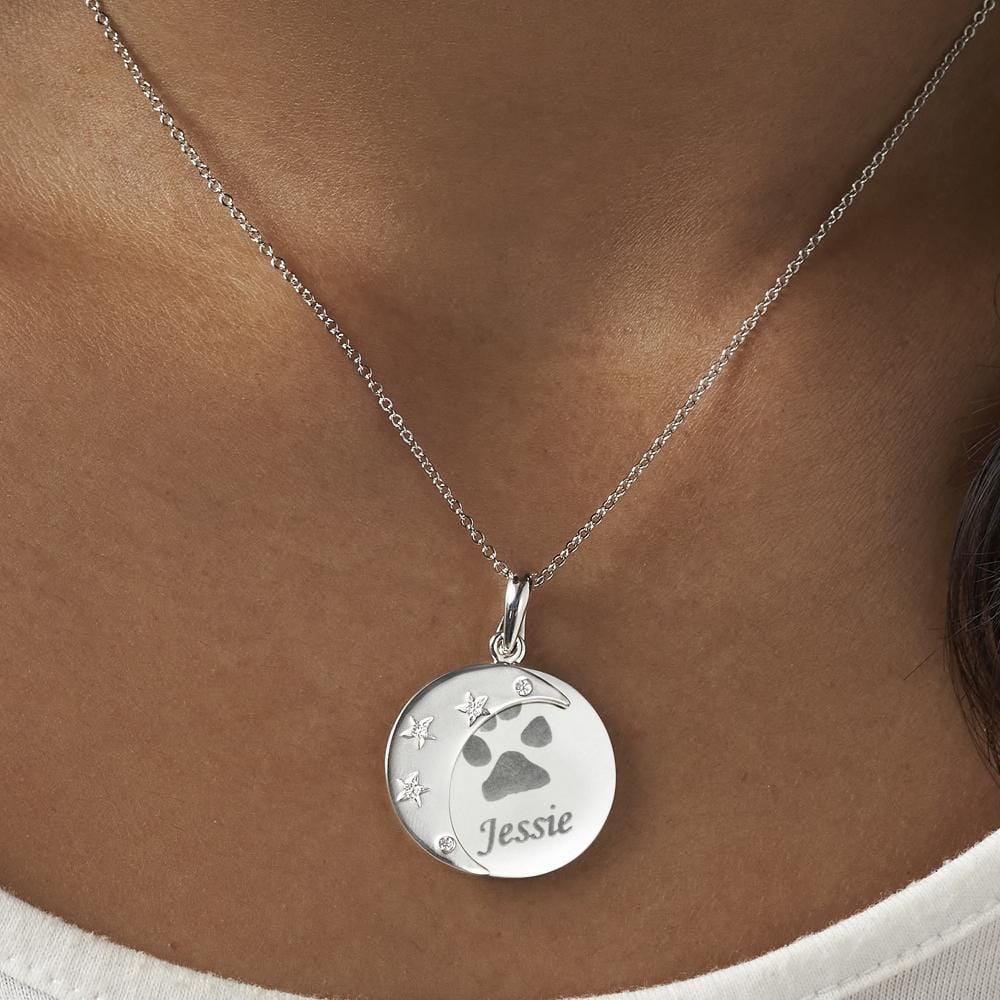 Load image into Gallery viewer, EverWith Engraved Moons Pawprint Memorial Pendants with Fine Crystal