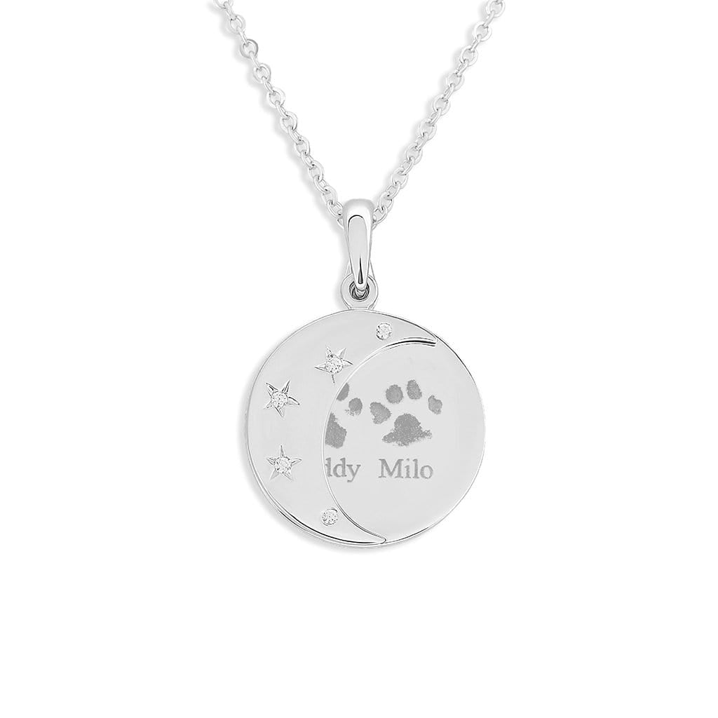 Load image into Gallery viewer, EverWith Engraved Moons Pawprint Memorial Pendants with Fine Crystal