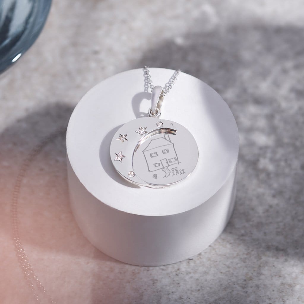 Load image into Gallery viewer, EverWith Engraved Moons Drawing Memorial Pendants with Fine Crystal