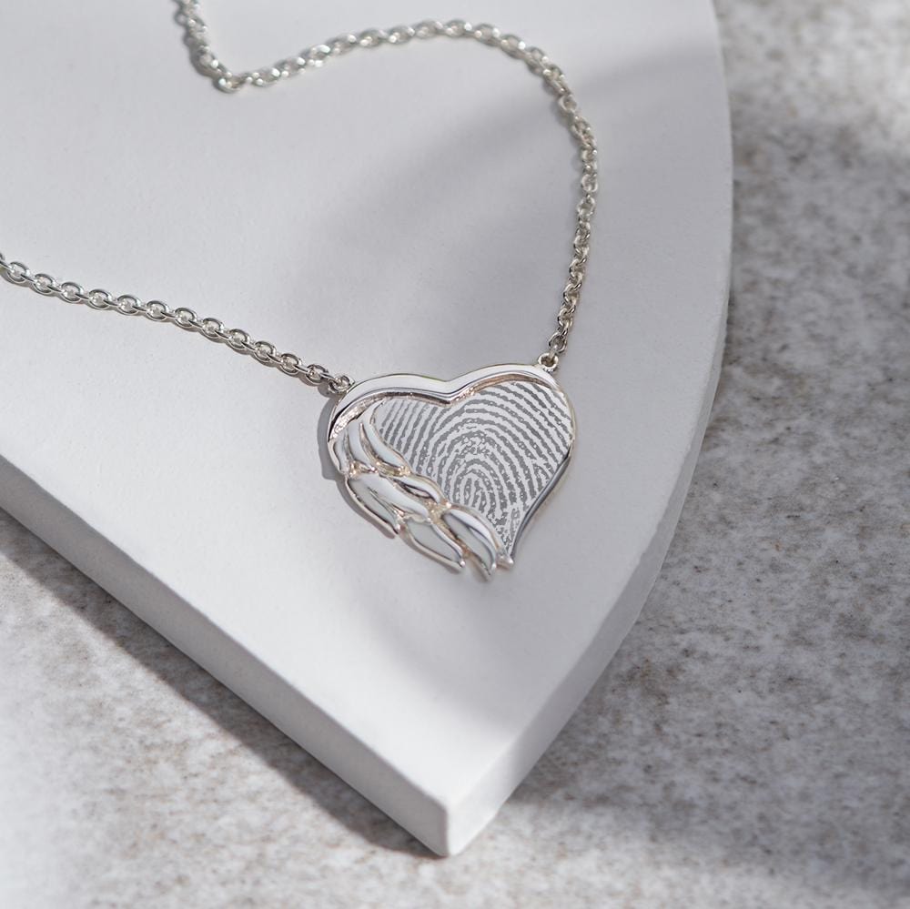 Load image into Gallery viewer, EverWith Engraved Winged Heart Fingerprint Memorial Necklace