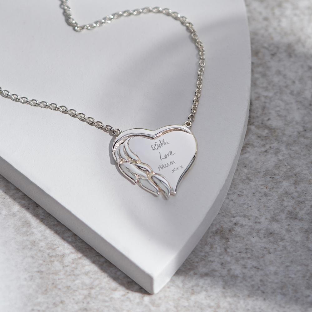 Load image into Gallery viewer, EverWith Engraved Winged Heart Handwriting Memorial Necklace