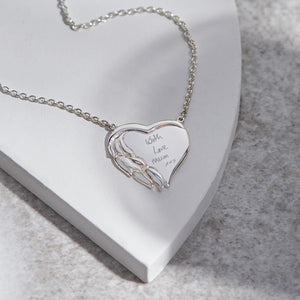 EverWith Engraved Winged Heart Handwriting Memorial Necklace