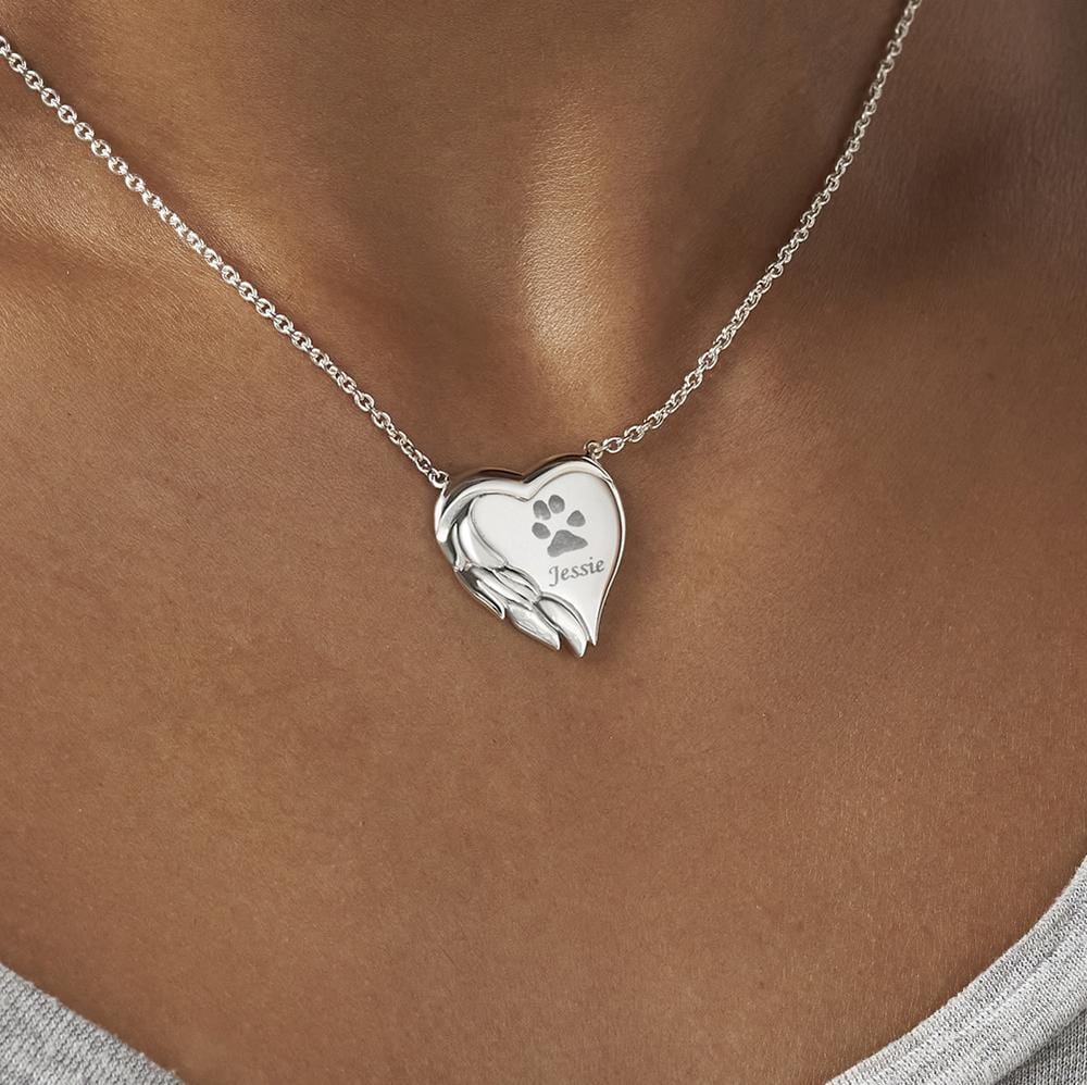 EverWith Engraved Winged Heart Pawprint Memorial Necklace