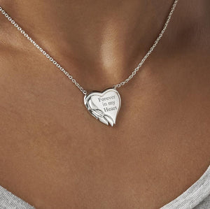 EverWith Engraved Winged Heart Standard Engraving Memorial Necklace