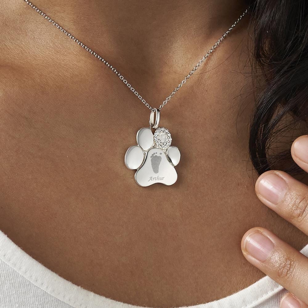 Load image into Gallery viewer, EverWith Engraved Paw Print Memorial Handprint or Footprint Pendant with Fine Crystals