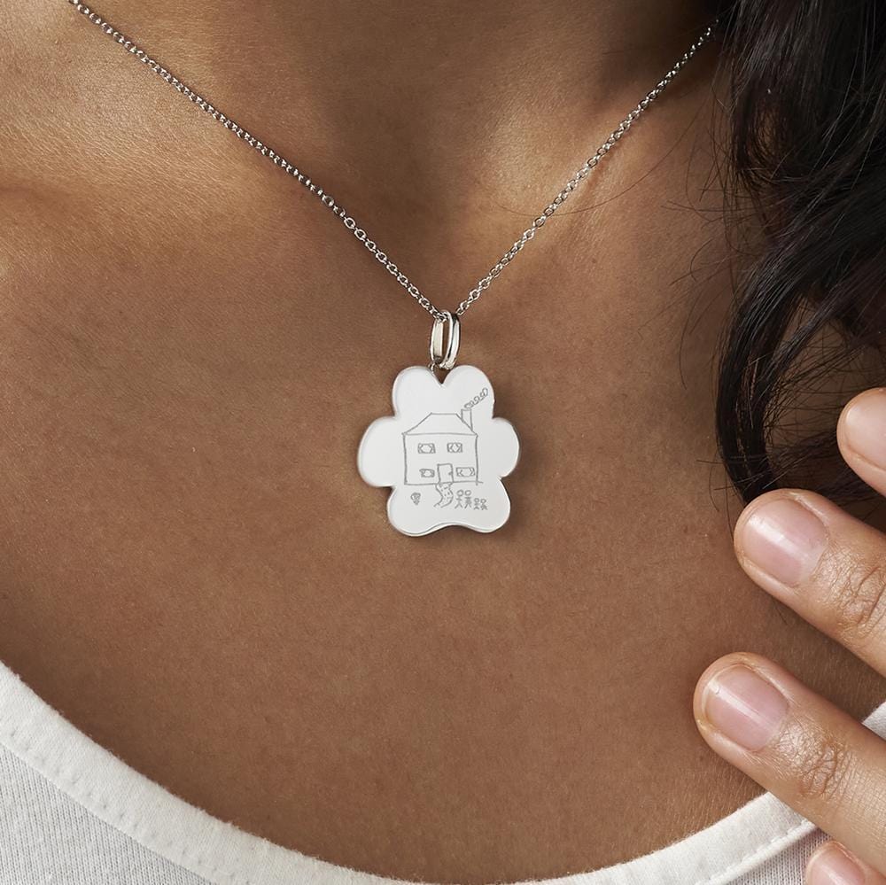 Load image into Gallery viewer, EverWith Engraved Paw Print Memorial Drawing Pendant with Fine Crystals