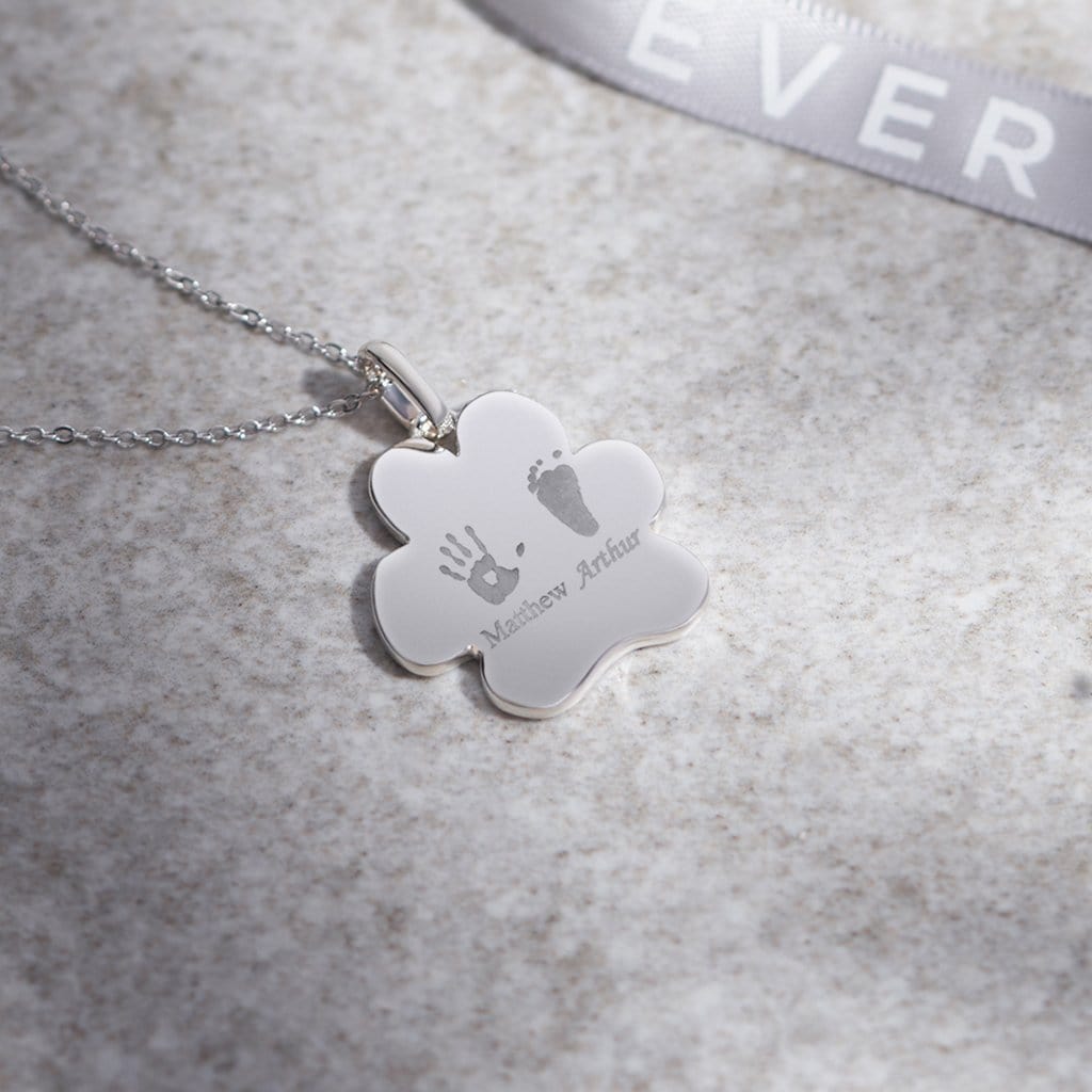 Load image into Gallery viewer, EverWith Engraved Paw Print Memorial Handprint or Footprint Pendant with Fine Crystals