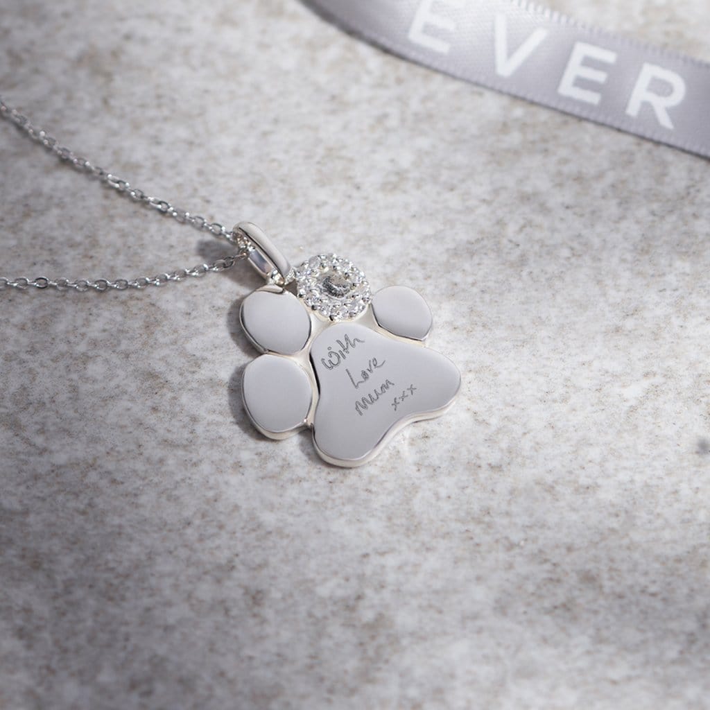 Load image into Gallery viewer, EverWith Engraved Paw Print Memorial Handwriting Pendant with Fine Crystals