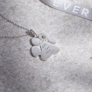 EverWith Engraved Paw Print Memorial Handwriting Pendant with Fine Crystals