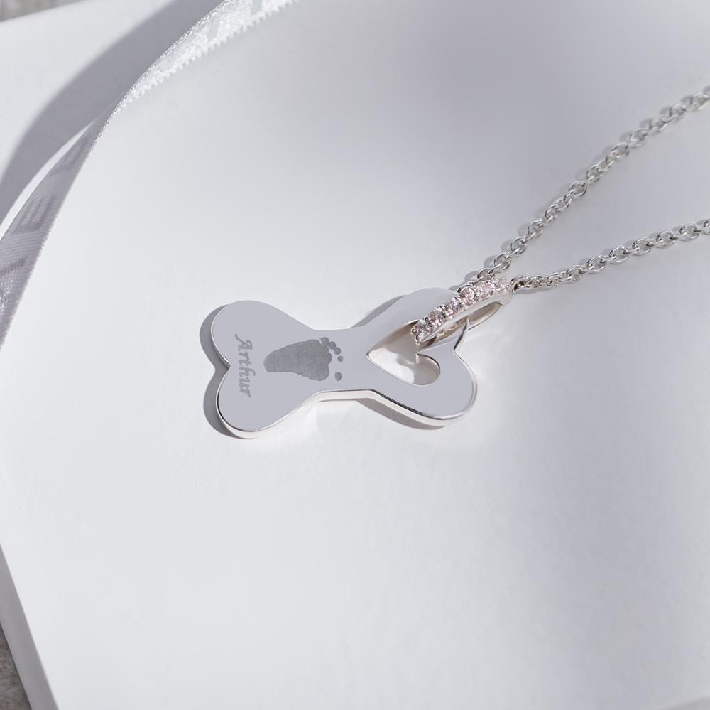 Load image into Gallery viewer, EverWith Engraved Dog Bone Handprint or Footprint Memorial Necklace with Fine Crystals