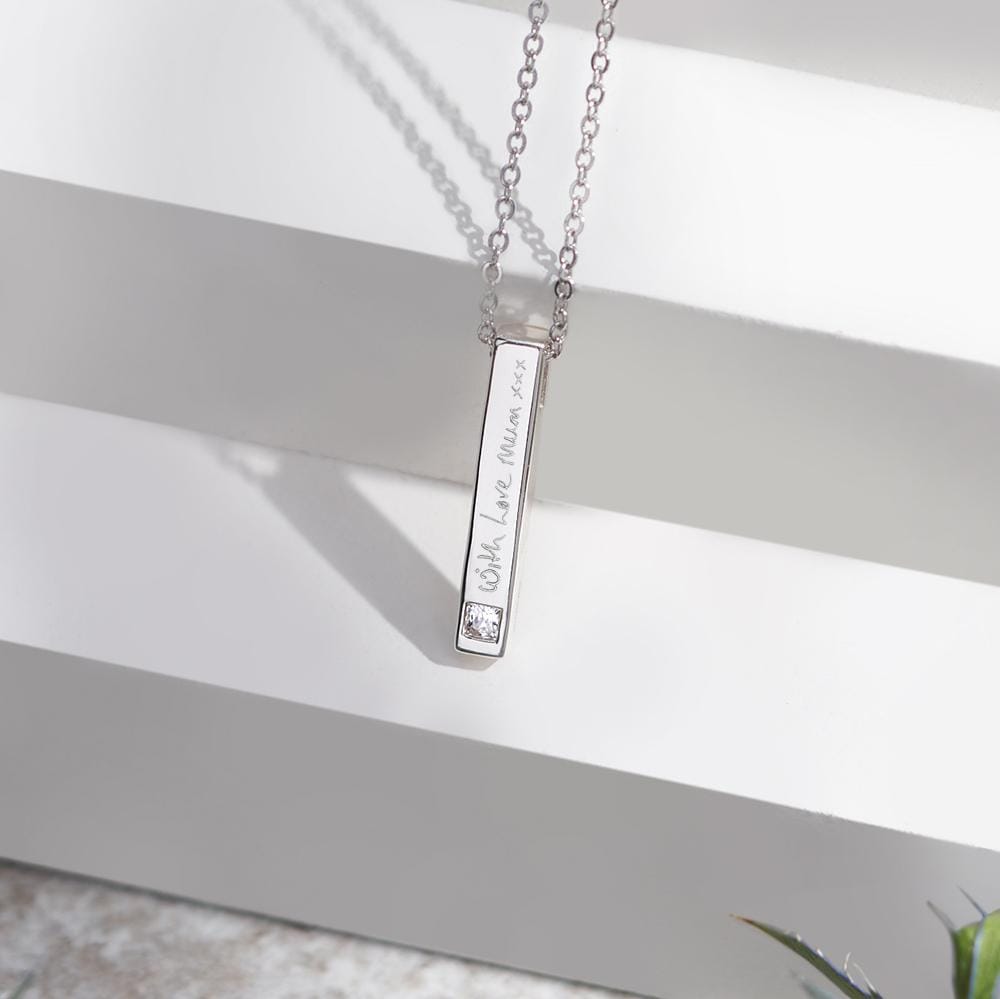 Load image into Gallery viewer, EverWith Engraved Short Bar Memorial Handwriting Pendant With Fine Crystal