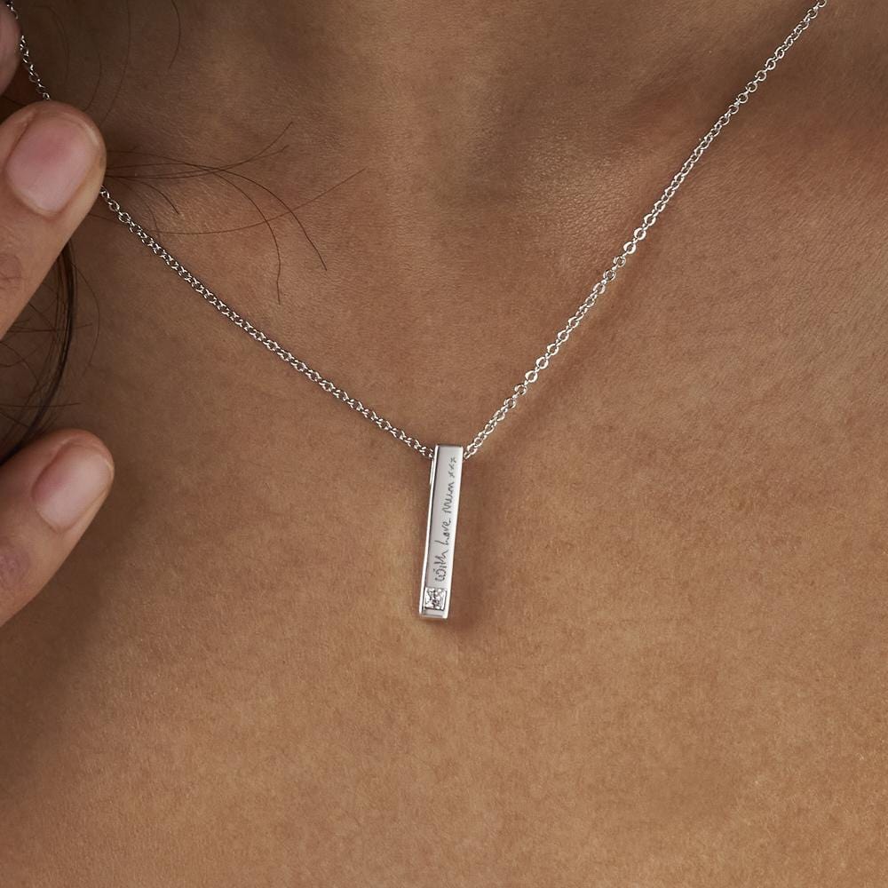 Load image into Gallery viewer, EverWith Engraved Short Bar Memorial Handwriting Pendant With Fine Crystal