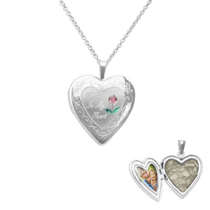 EverWith Pink Rose Heart Shaped Sterling Silver Memorial Ashes Locket