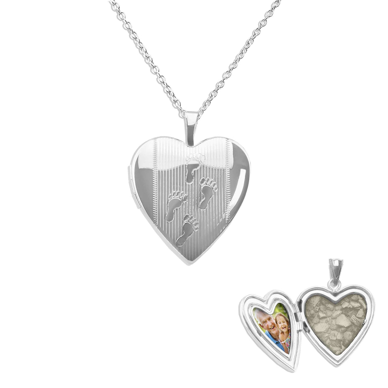 Load image into Gallery viewer, EverWith Footsteps Heart Shaped Sterling Silver Memorial Ashes Locket