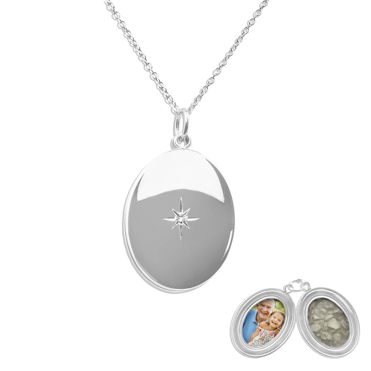 Load image into Gallery viewer, EverWith Shining Star Oval Shaped Sterling Silver Memorial Ashes Locket