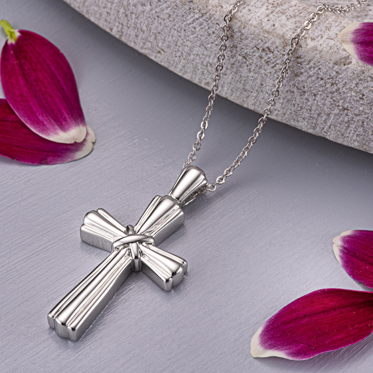 Load image into Gallery viewer, EverWith Self-fill Ridged Cross Memorial Ashes Pendant