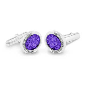 EverWith Gents Fancy Oval Memorial Ashes Cufflinks with Fine Crystals