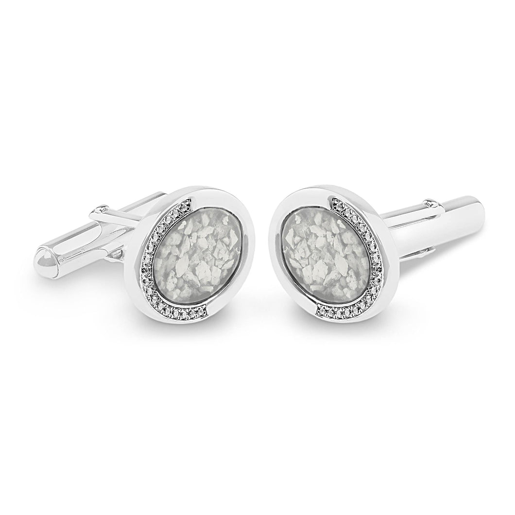 EverWith Gents Fancy Oval Memorial Ashes Cufflinks with Fine Crystals