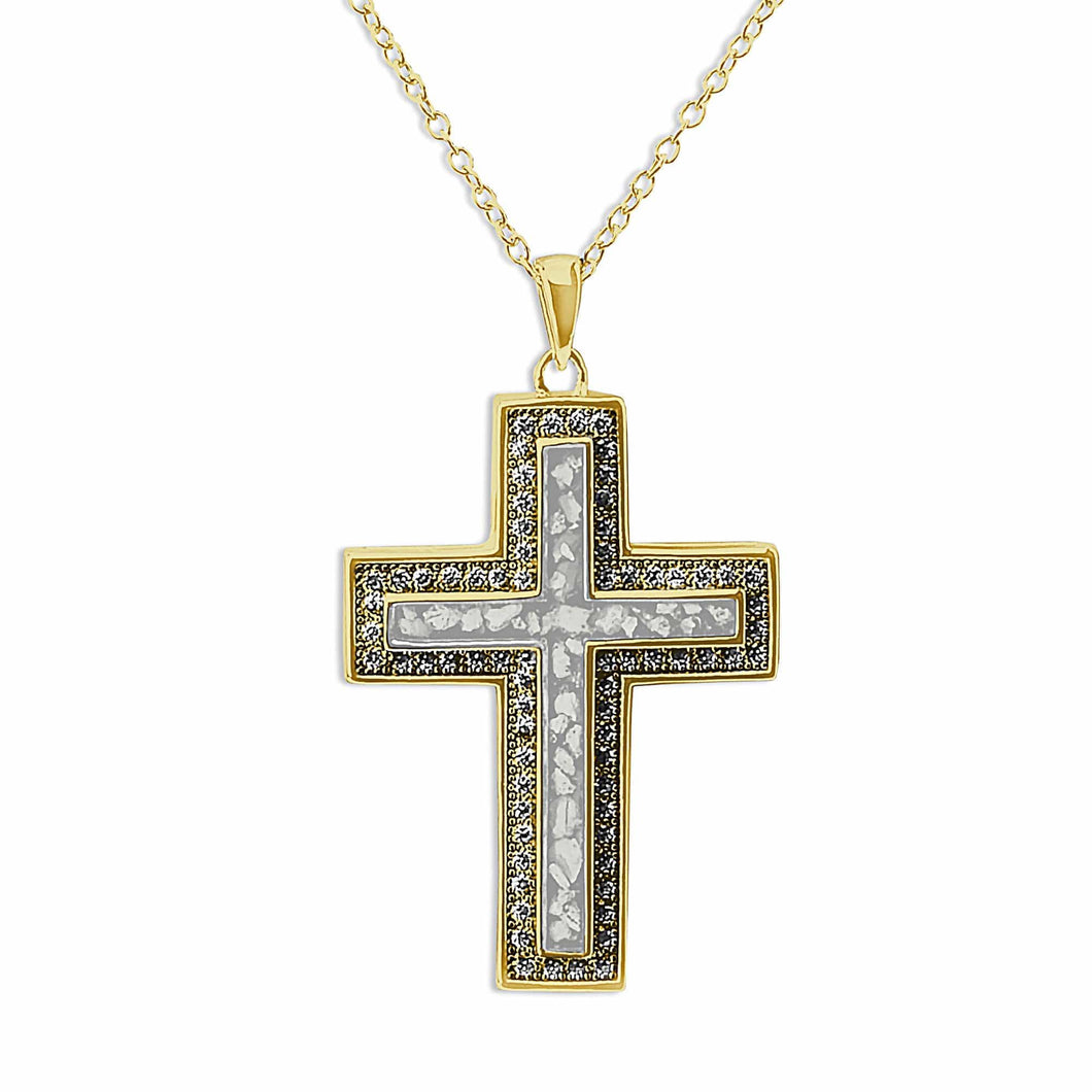 EverWith Unisex Cross Memorial Ashes Pendant with Fine Crystals